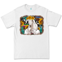 White goat family with sunflowers western serape turquoise background Premium Tee - Artiststas