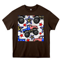 Chocolate Brown usa monster truck seamless pattern Heavy Core Tee - BundleAndBundleShop