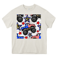 Cream usa monster truck seamless pattern Heavy Core Tee - BundleAndBundleShop