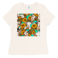 Bone sunflowers and goat western seamless pattern Ladies Tee - BundleAndBundleShop