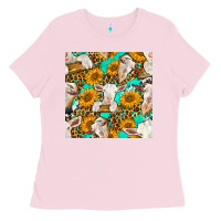 Sunflowers And Goat Western Seamless Pattern Ladies Tee | Teevron