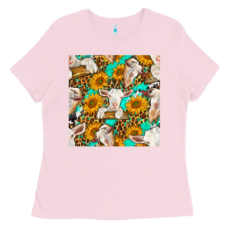 Sunflowers And Goat Western Seamless Pattern Ladies Tee by BundleAndBundleShop | Teevron