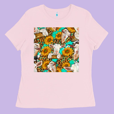 Sunflowers And Goat Western Seamless Pattern Ladies Tee Designed By Bundleandbundleshop