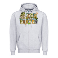 Heather Grey Egg hunter with plate letters Easter Day Zipper Hoodie - HowdyJamesFarm