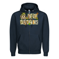 Navy Egg hunter with plate letters Easter Day Zipper Hoodie - HowdyJamesFarm