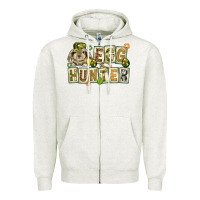 Oatmeal Heather Egg hunter with plate letters Easter Day Zipper Hoodie - HowdyJamesFarm