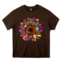 Chocolate Brown tie dye leopard sunflower Heavy Core Tee - Artiststas