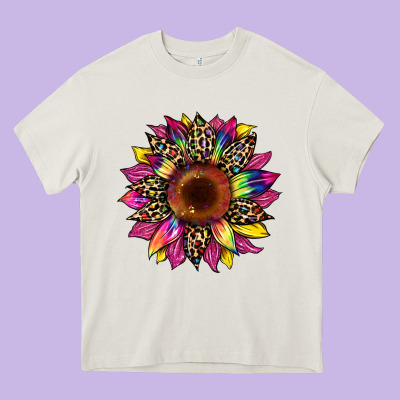 Tie Dye Leopard Sunflower Heavy Core Tee Designed By Artiststas