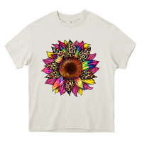 Cream tie dye leopard sunflower Heavy Core Tee - Artiststas