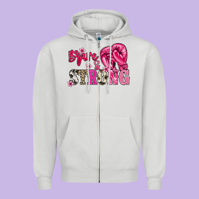 Brave And Strong Cancer Awareness Zipper Hoodie Designed By Howdyjamesfarm
