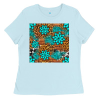 Baby Blue leopard gemstone seamless pattern Ladies Tee - BundleAndBundleShop