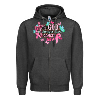 Charcoal Heather My god is stronger than Cancer Awareness Zipper Hoodie - HowdyJamesFarm