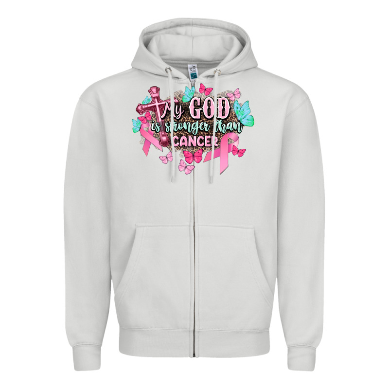 My God Is Stronger Than Cancer Awareness Zipper Hoodie by HowdyJamesFarm | Teevron