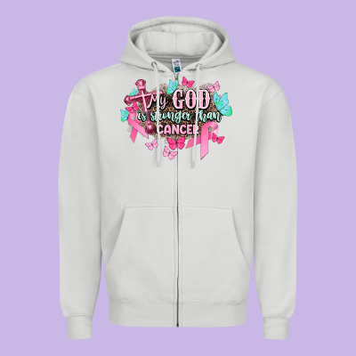 My God Is Stronger Than Cancer Awareness Zipper Hoodie Designed By Howdyjamesfarm