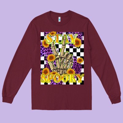 Stay Skeleton Hand Spooky Long Sleeve Tee Designed By Lillyallendesigns