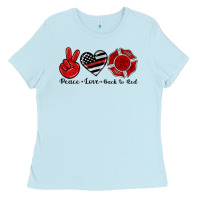Baby Blue peace love back to red Ladies Tee - Artiststas