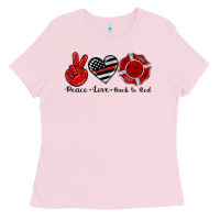 Bubblegum Pink peace love back to red Ladies Tee - Artiststas