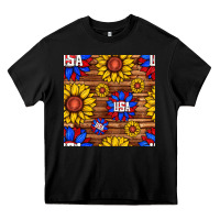 Black usa sunflower seamless pattern Heavy Core Tee - BundleAndBundleShop