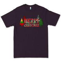 Plum merry christmas glitter plaid trees Premium Tee - AdoDesignShop