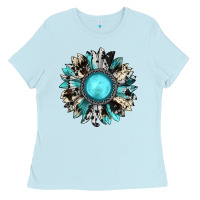 Baby Blue western sunflower gemstone Ladies Tee - JahusDesignShop