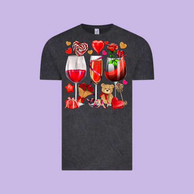 Valentines Day Wine Glasses Vintage Tee Designed By Nancycooperartshop