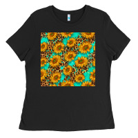 Black sunflowers and leopard western seamless pattern Ladies Tee - BundleAndBundleShop