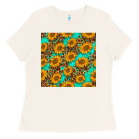 Sunflowers And Leopard Western Seamless Pattern Ladies Tee | Teevron