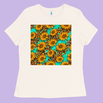 Sunflowers And Leopard Western Seamless Pattern Ladies Tee Designed By Bundleandbundleshop