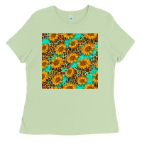 Matcha sunflowers and leopard western seamless pattern Ladies Tee - BundleAndBundleShop