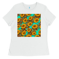 White sunflowers and leopard western seamless pattern Ladies Tee - BundleAndBundleShop