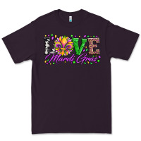 Plum love mardi gras fleur de lis sunflower leopard and beads Premium Tee - Artiststas
