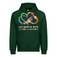 Forest Green Love Needs No Words Heart Puzzle Autism Urban Hoodie - CowhideDigitalArt
