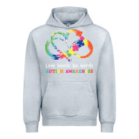 Heather Grey Love Needs No Words Heart Puzzle Autism Urban Hoodie - CowhideDigitalArt