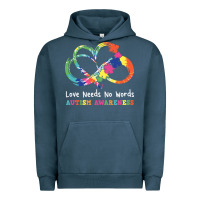 Pigment Midnight Navy Love Needs No Words Heart Puzzle Autism Urban Hoodie - CowhideDigitalArt