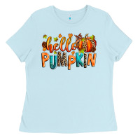 Baby Blue Hello pumpkin Ladies Tee - RanaPortraitStore