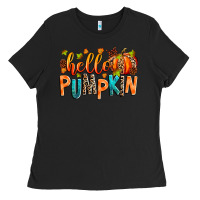 Black Hello pumpkin Ladies Tee - RanaPortraitStore