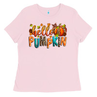 Bubblegum Pink Hello pumpkin Ladies Tee - RanaPortraitStore