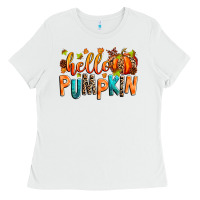 White Hello pumpkin Ladies Tee - RanaPortraitStore