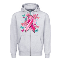 Heather Grey Breast Cancer ribbon Cancer Awareness Zipper Hoodie - HowdyJamesFarm