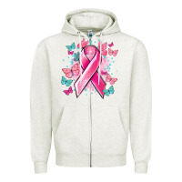 Oatmeal Heather Breast Cancer ribbon Cancer Awareness Zipper Hoodie - HowdyJamesFarm