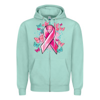 Seafoam Breast Cancer ribbon Cancer Awareness Zipper Hoodie - HowdyJamesFarm