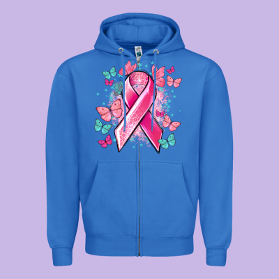 Breast Cancer Ribbon Cancer Awareness Zipper Hoodie Designed By Howdyjamesfarm