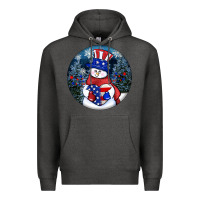 Charcoal Heather Patriotic snowman ornament 4th of july Premium Hoodie - HowdyJamesFarm