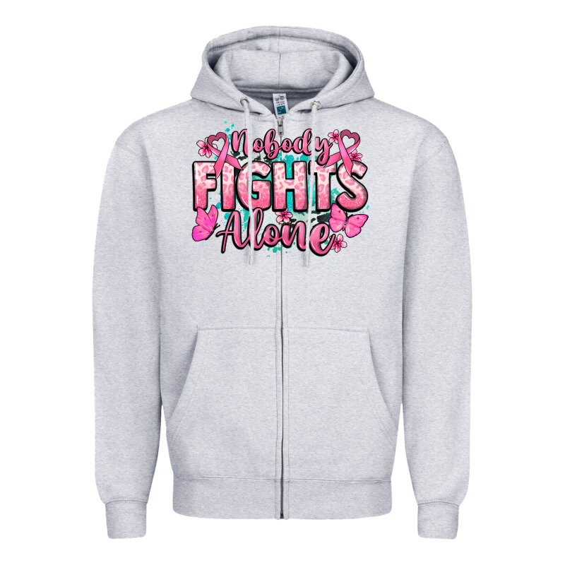 Nobody Fights Alone Cancer Awareness Zipper Hoodie by HowdyJamesFarm | Teevron