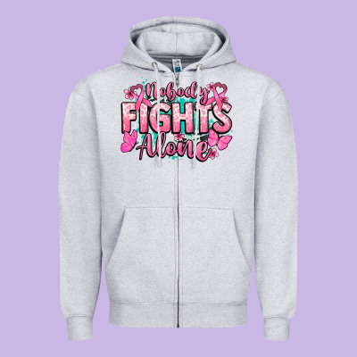 Nobody Fights Alone Cancer Awareness Zipper Hoodie Designed By Howdyjamesfarm