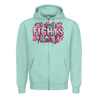 Seafoam Nobody fights alone Cancer Awareness Zipper Hoodie - HowdyJamesFarm