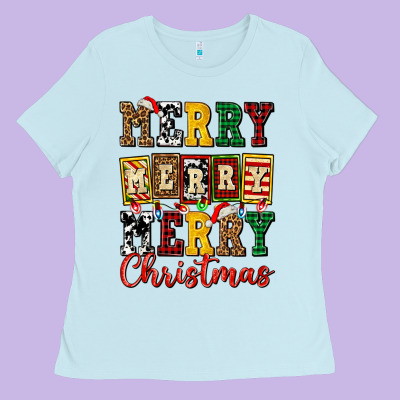 Merry Merry Merry Christmas Ado Ladies Tee Designed By Adodesignshop