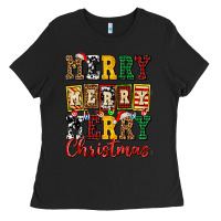 Black merry merry merry christmas ado Ladies Tee - AdoDesignShop