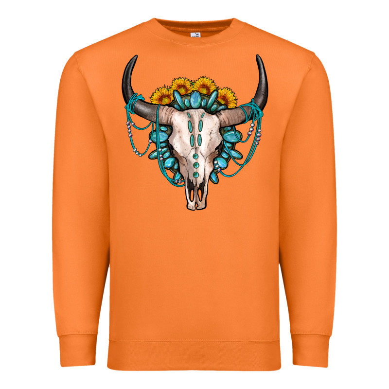 Sunflower Gemstone Bull Skull Premium Sweatshirt by OliviaCreatesArt | Teevron