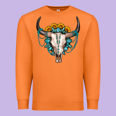 Sunflower Gemstone Bull Skull Premium Sweatshirt Designed By Oliviacreatesart